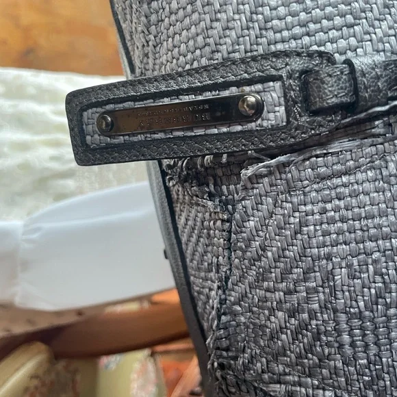 Burberry Grey Leather and Woven Patchwork Straw Satchel - Picture 8 of 9